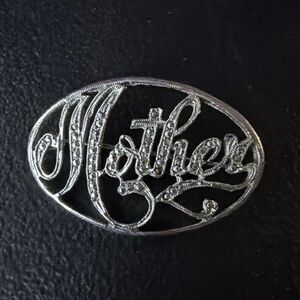 Vintage Rhinestone Mother Pin Brooch Silver Sparkle Mother's Day Gift For Mom